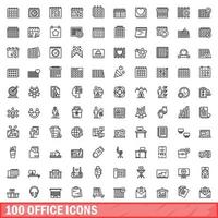 100 iconos de oficina establecidos, estilo de esquema vector