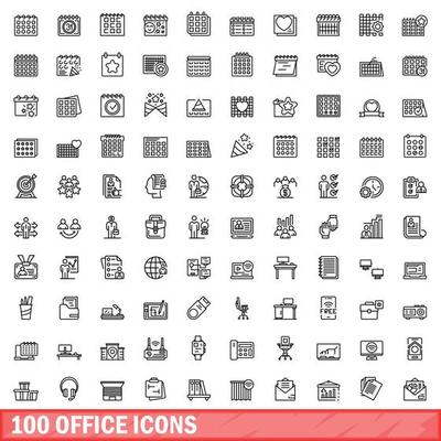 100 office icons set, outline style