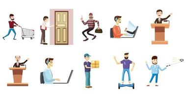 People with object icon set, cartoon style vector