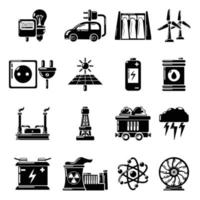 conjunto de iconos de fuentes de energía, estilo simple vector