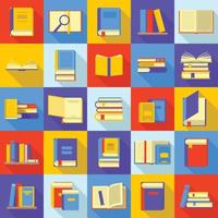 Books library education icons set, flat style vector