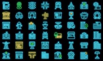 City infrastructure icons set vector neon