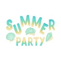 Summer party lettering gradient, doodle seashells, set for your design. Isolated, white background. vector