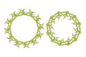 Bamboo wreath round hand drawn doodle green color. Vector illustration