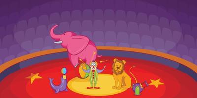 escena de banner horizontal de circo, estilo de dibujos animados vector