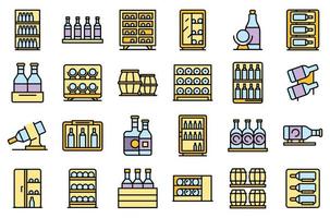 Wine cabinet icons set vector flat