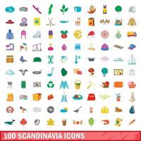 100 scandinavia icons set, cartoon style vector