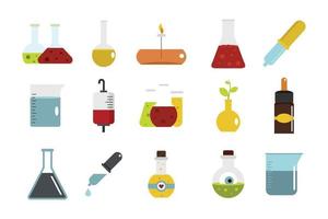 Chemical pot icon set, flat style vector