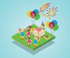 Birthday party concept banner, isometric style vector