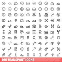 100 transport icons set, outline style vector