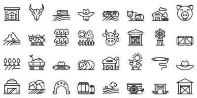Ranch icons set, outline style vector