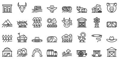 Ranch icons set, outline style vector