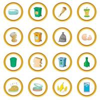 Garbage items icons circle vector