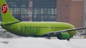 NOVOSIBIRSK, RUSSIAN FEDERATION JANUARY 22, 2017 - Boeing 737 S7 Airlines accelerate before departure. Unoficial spotting in Tolmachevo airport -OVB- video