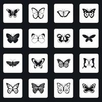 conjunto de iconos de mariposa cuadrados vector