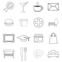 Map landmarks objects icon set outline vector