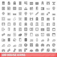 100 house icons set, outline style vector