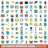 100 gadget shopping icons set, flat style vector