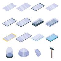 Protective glass icons set, isometric style vector