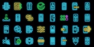 conjunto de iconos de aplicaciones móviles neón vectorial