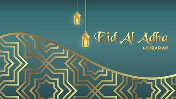 Eid Al Adha mubarak banner template with gold islamic patterntes vector