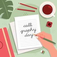 Calligraphy Day, People Writing On The Paper vector