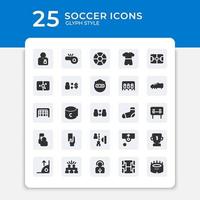 Editable vector pack of soccer glyph icons. Premium quality symbols. Collection of vector icons for concept, web graphics and mobile app with glyph style. Simple glyph signs.