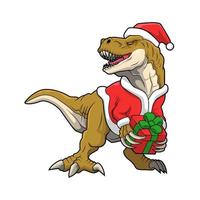 dinosaur wearing santaclause costume vector illustration design