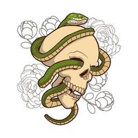 serpiente y cráneo vector ilustración vector diseño