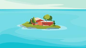 Seascape with red house on island. vector