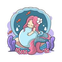 mermaid cute lovely playing with a pearl vector illustration design