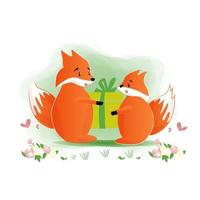 cute couple fox vector illustration design