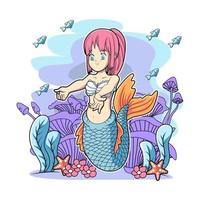 mermaid getting hug vector illustration design