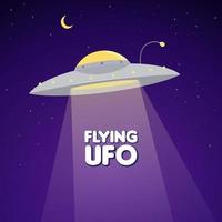 UFO flying in the sky illustration on night galaxy gradient color background vector