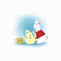 rabbit cute drinking tea vector illustration design