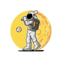 Astronauta jugando béisbol, diseño de ilustraciones vectoriales vector