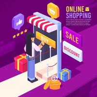 Online Shopping With Isometric Design vector
