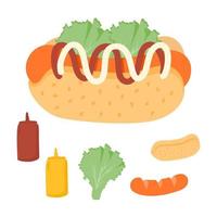 fast food cute hot dog with mustard illustration vector