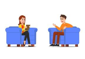 A woman is conducting an interview with a male source vector