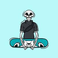 ilustración pop de calavera y patineta vector