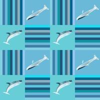 Sea pattern. Vector of a whale. Seamless summer pattern.