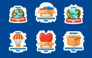 colección de pegatinas de la festividad del día mundial humanitario vector