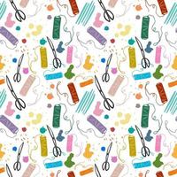 Seamless pattern for knitting and sewing. threads and scissors. the theme of handmade vector