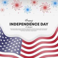 Happy 4th of July independence day background with firework ornaments and a flag on a white wall vector