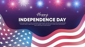 feliz 4 de julio fondo del día de la independencia con fuegos artificiales y bandera vector