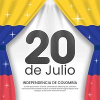 feliz 20 de julio fondo del día de la independencia de colombia con cortina de bandera de colombia vector