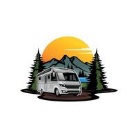 camper van - caravan - motor home isolated logo vector