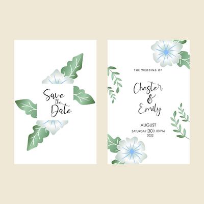 floral and green leaves vector invitation wedding card with pastel colour