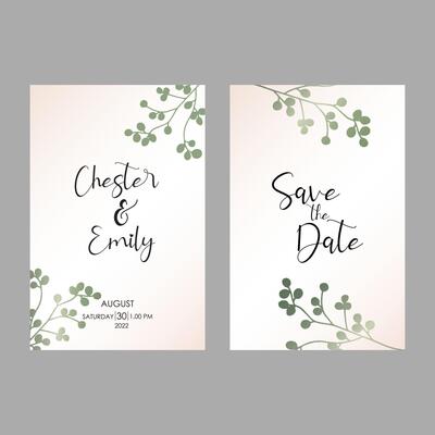 green leaves vector invitation wedding card with pastel colour