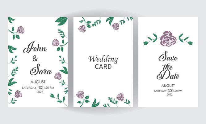 floral and green leaves vector invitation wedding card with pastel colour